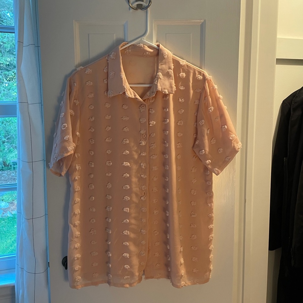 Textured sheer short sleeve button up shirt
